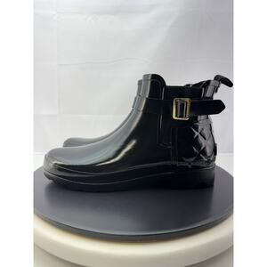 Hunter Women’s Size 7 Refined Slim Fit Quilted Black Gloss Chelsea Ankle Boots